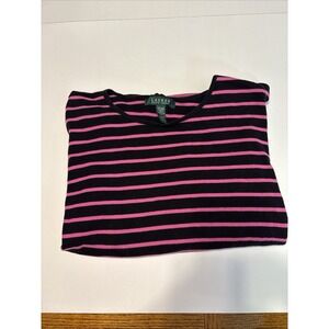 Polo Ralph Lauren Womens Striped Top 3X Black Pink Long Sleeve Tee Pony Polo